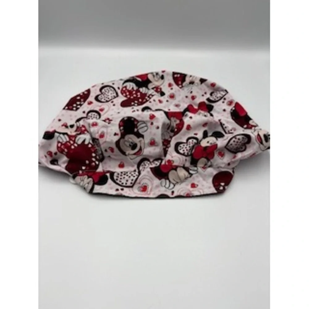 Disney Minnie Mouse Scrub Cap OS Pink Hearts Valentine Medical Surgical Hat‎